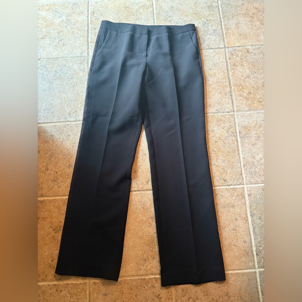 Anne Klein Black High-Rise Trousers with Satin Stripe Sides, Size: 10